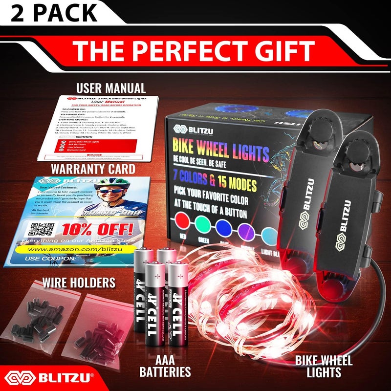 BLITZU Bike Wheel Lights, Bicycle Spoke Decorations Light for Night Riding, 2-Tire Pack 7 Colors in 1 Fun Bright Patterns, Disco LED Safety Strip Light, Bike Accessories for Kids, Boys, Girls, Adults - Image 5